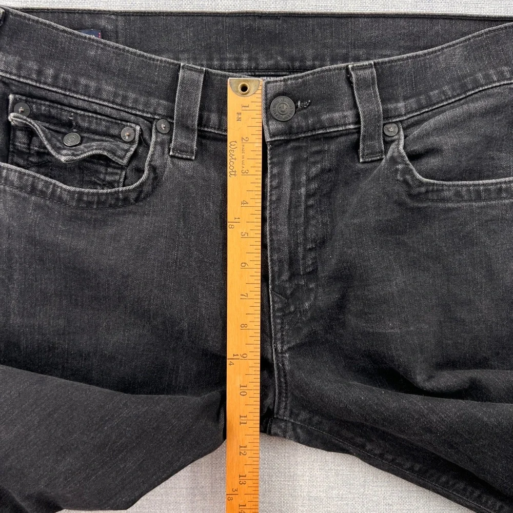 True Religion Ricky Relaxed Straight Jeans Mens 36x31 Black USA Made Denim Flaps